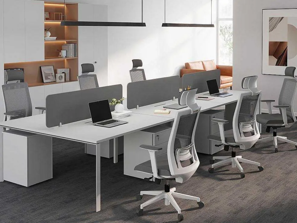 Bureaubank 6 Personen - Wit - L120 Cm - Met Tussenschotten - Downtown