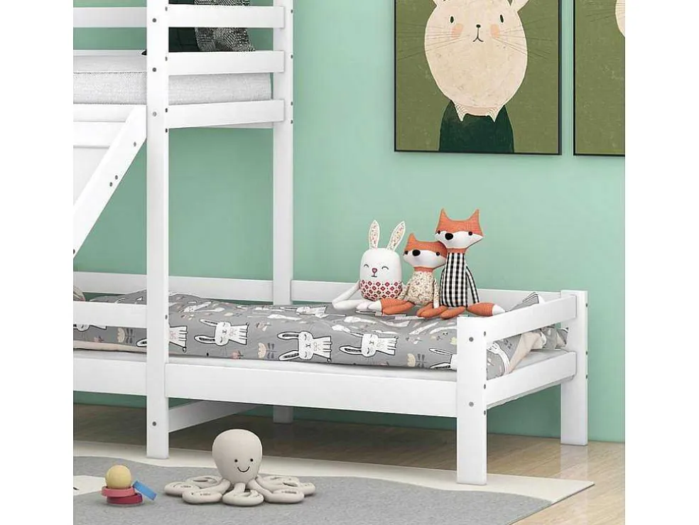 Cabine Stapelbed Met Glijbaan - 90X200Cm + 90X100Cm - Massief Grenen - Wit
