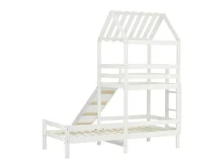 Cabine Stapelbed Met Glijbaan - 90X200Cm + 90X100Cm - Massief Grenen - Wit