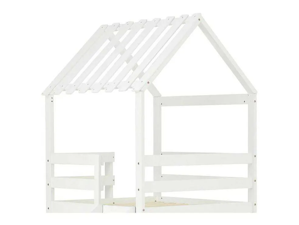 Cabine Stapelbed Met Glijbaan - 90X200Cm + 90X100Cm - Massief Grenen - Wit
