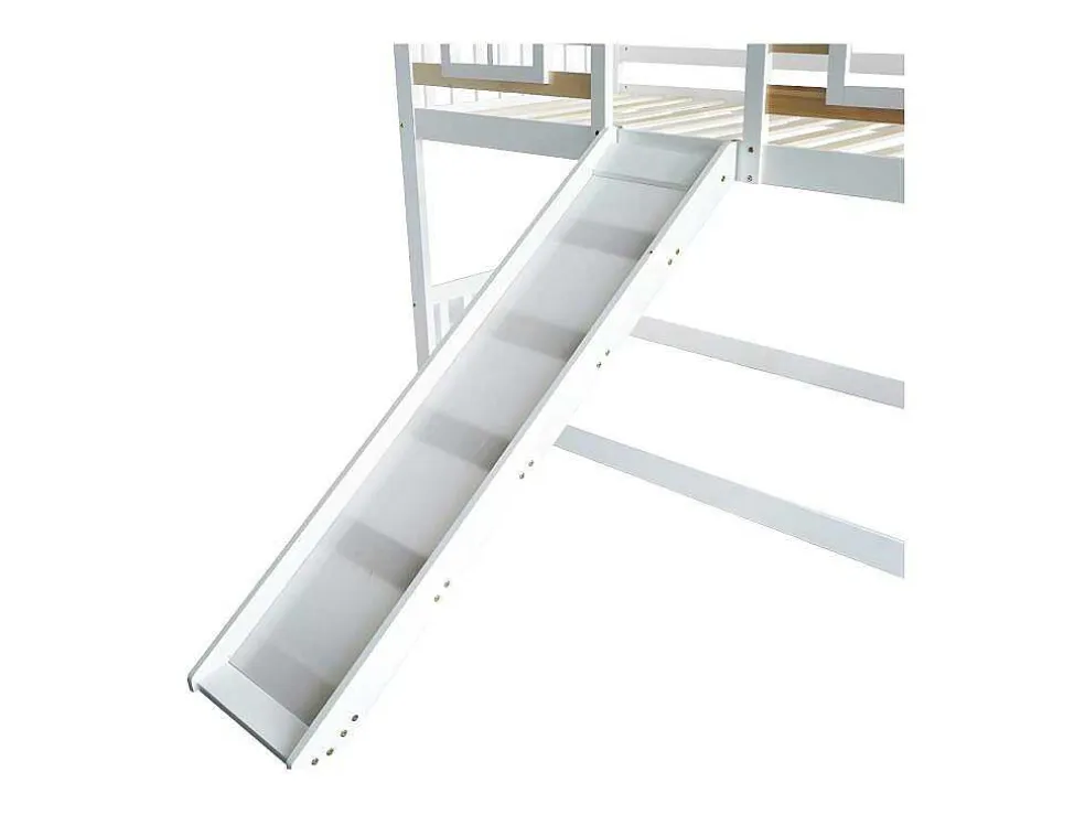 Cabine Stapelbed 90X200Cm - Massief Grenen - Met Trap En Glijbaan - Wit