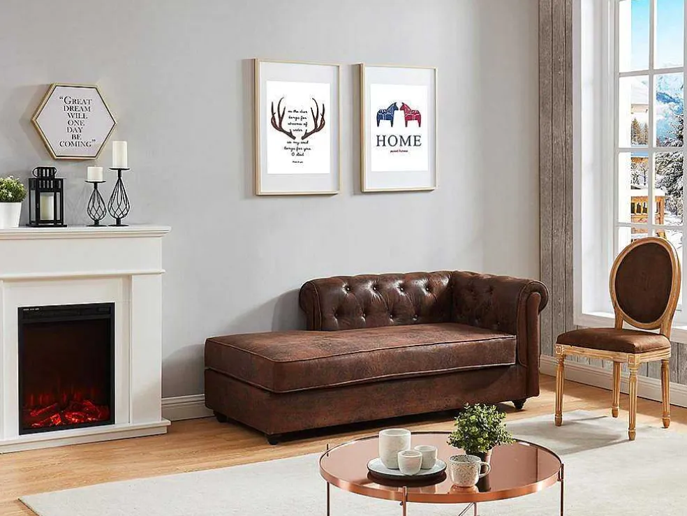 Chaise Longue - Hoek Links - Chesterfield Shirel Van Microvezel Met Lived-In Leeraspect