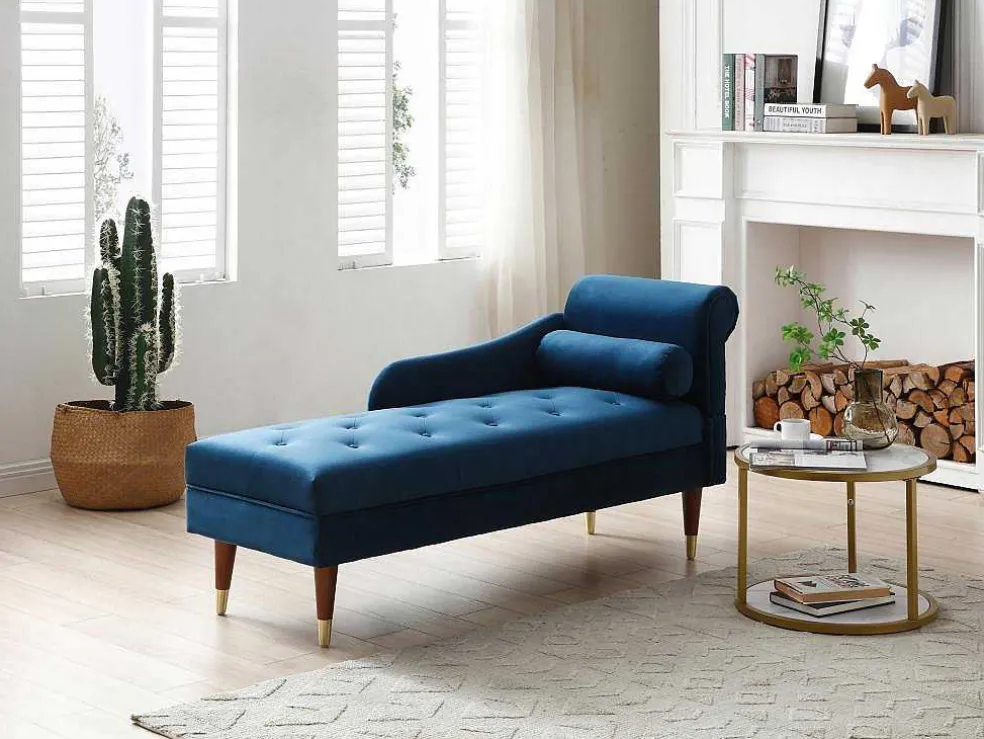 Chaise Longue Links Van Blauwgroen Velours Umari