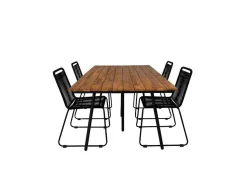 Chan Tuinmeubelset Tafel 100X200Cm En 4 Stoel Stapel Lindos Zwart, Naturel.