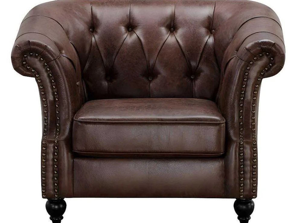 Chesterfield Fauteuil Aquitaine Van Microvezel Effect Lived-In Leer - Bruin