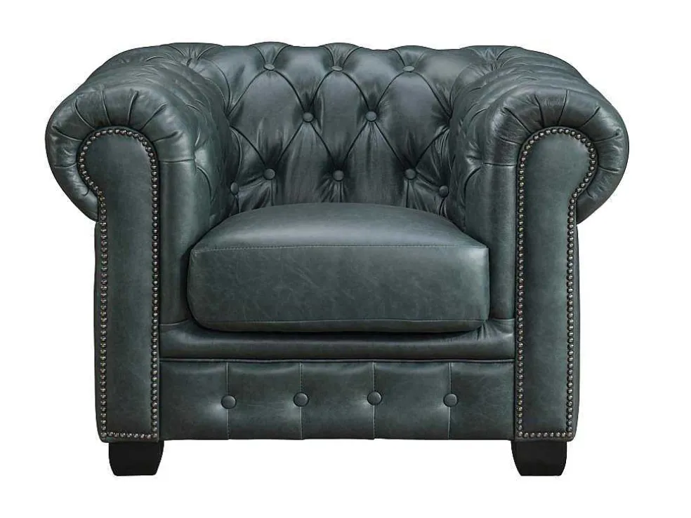Chesterfield Fauteuil Brenton 100% Buffelleer - Spaans Groen