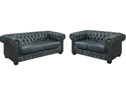 Chesterfield Zitbank 3 + 2 Plaatsen Brenton 100% Buffelleer - Spaans Groen