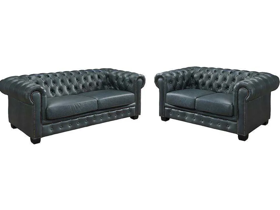 Chesterfield Zitbank 3 + 2 Plaatsen Brenton 100% Buffelleer - Spaans Groen