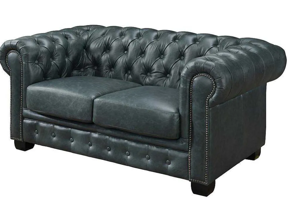 Chesterfield Zitbank 3 + 2 Plaatsen Brenton 100% Buffelleer - Spaans Groen