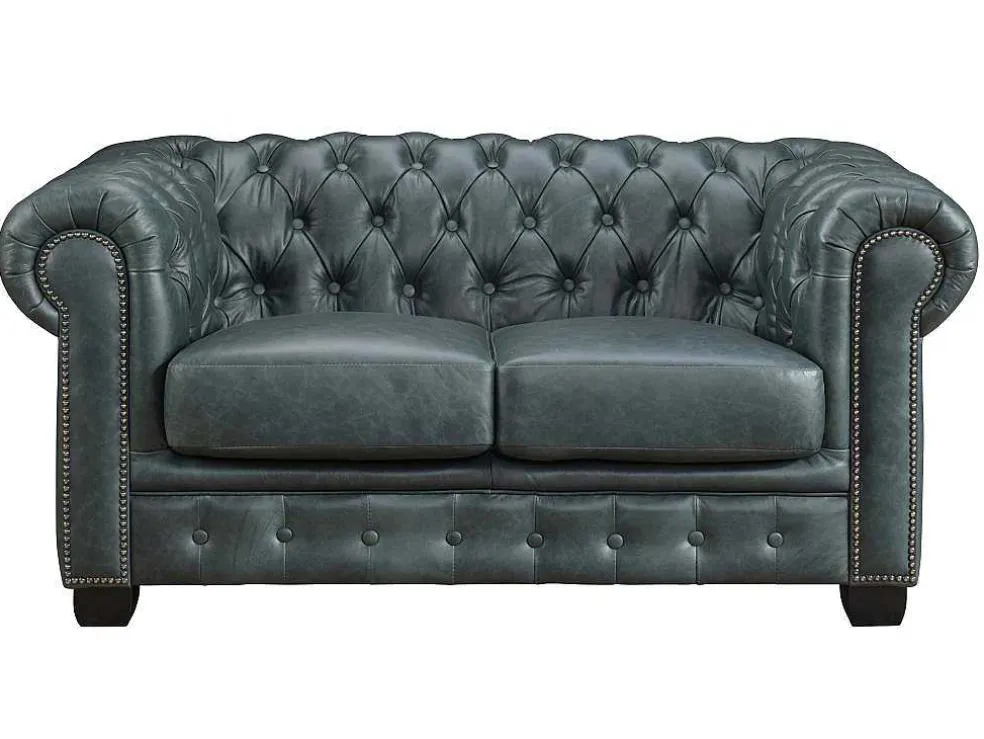 Chesterfield Zitbank 3 + 2 Plaatsen Brenton 100% Buffelleer - Spaans Groen