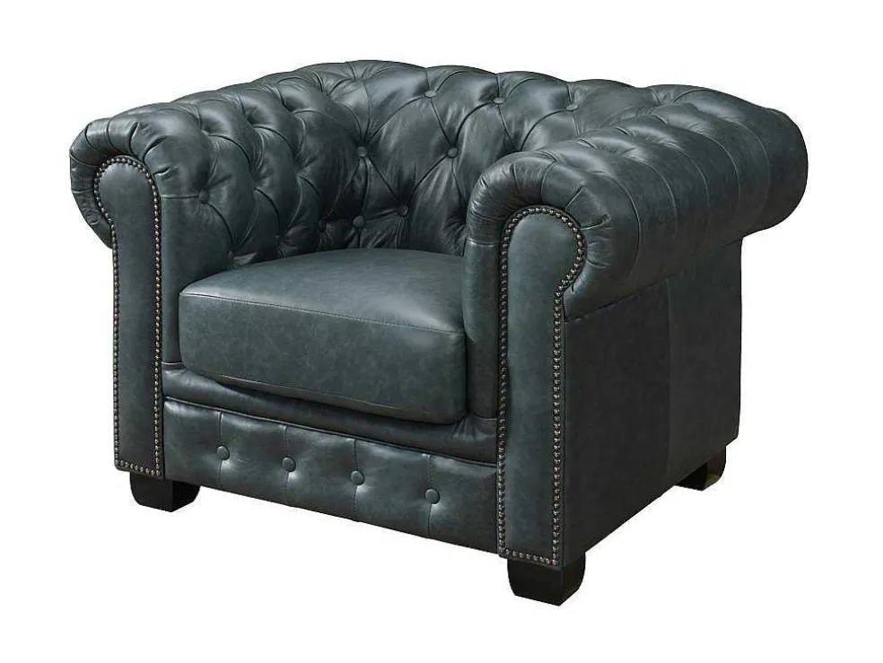 Chesterfield Zitbank 3 + 1 Plaatsen Brenton 100% Buffelleer - Spaans Groen