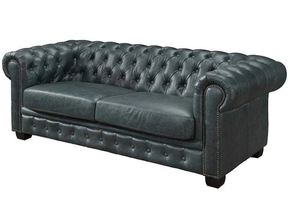 Chesterfield Zitbank 3 + 1 Plaatsen Brenton 100% Buffelleer - Spaans Groen
