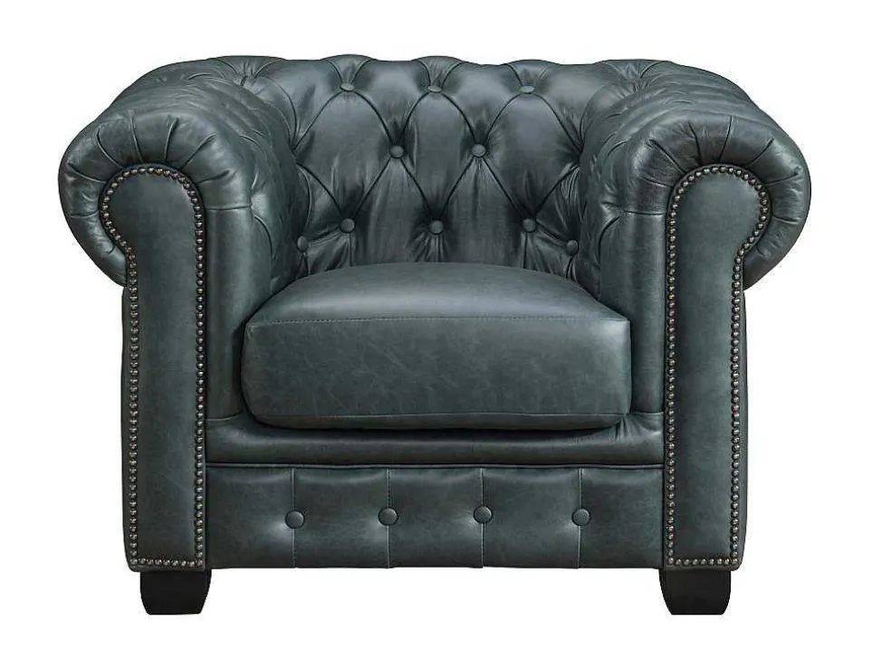 Chesterfield Zitbank 3 + 1 Plaatsen Brenton 100% Buffelleer - Spaans Groen