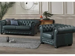 Chesterfield Zitbank 3 + 1 Plaatsen Brenton 100% Buffelleer - Spaans Groen