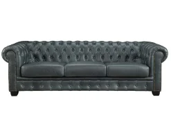 Chesterfield Zitbank 4 Plaatsen Brenton 100% Buffelleer - Spaans Groen