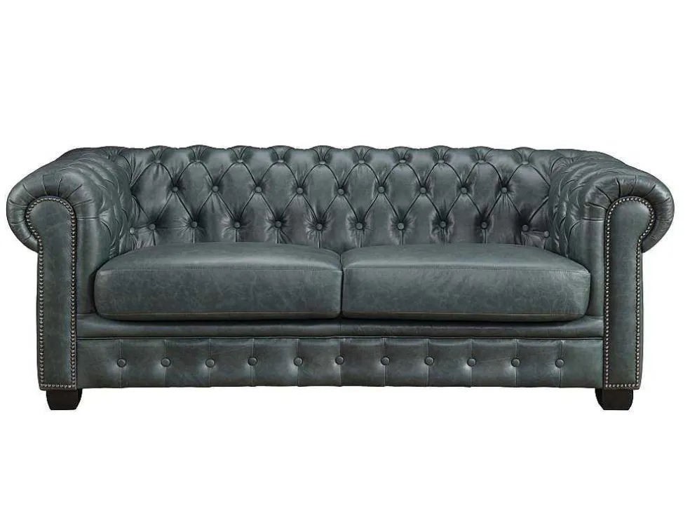 Chesterfield 3-Zitsbank Brenton 100% Buffelleer - Spaans Groen