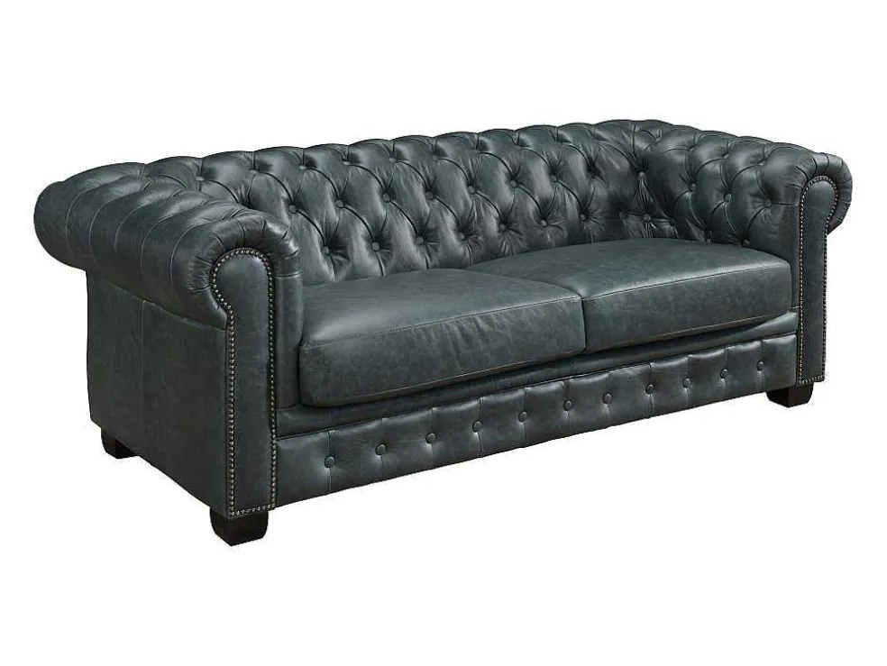 Chesterfield 3-Zitsbank Brenton 100% Buffelleer - Spaans Groen