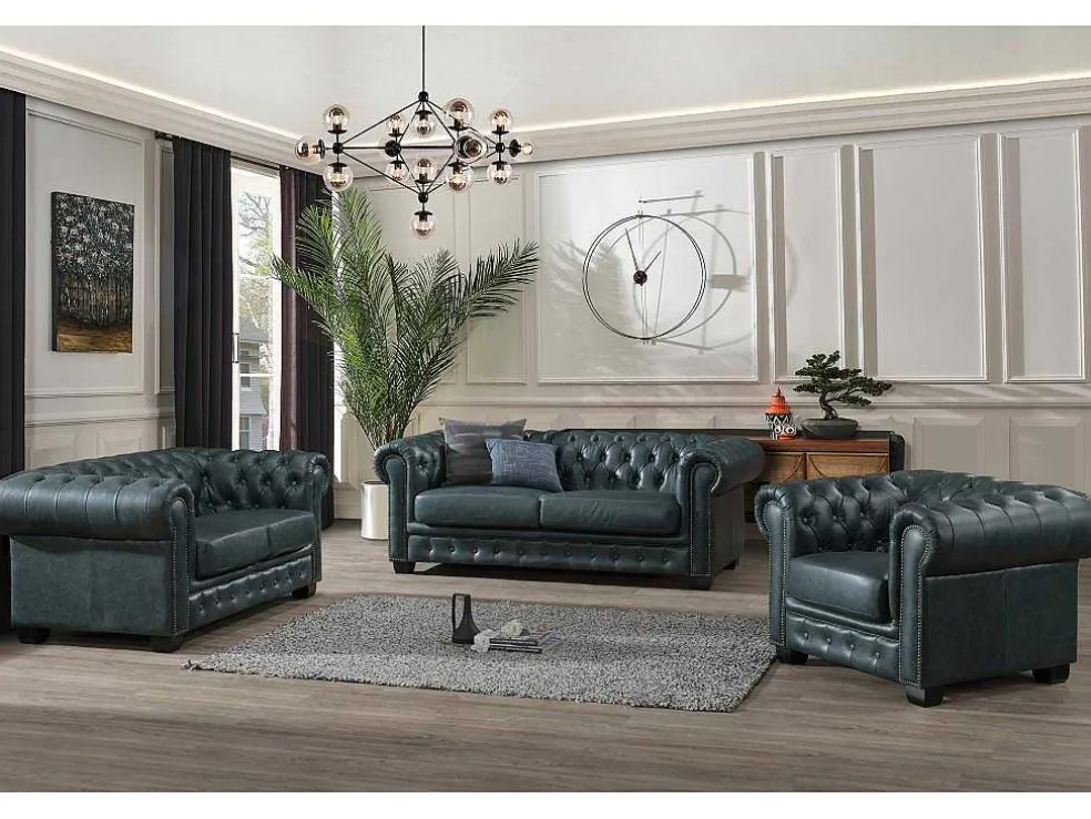 Chesterfield 2-Zitsbank Brenton 100% Buffelleer - Spaans Groen