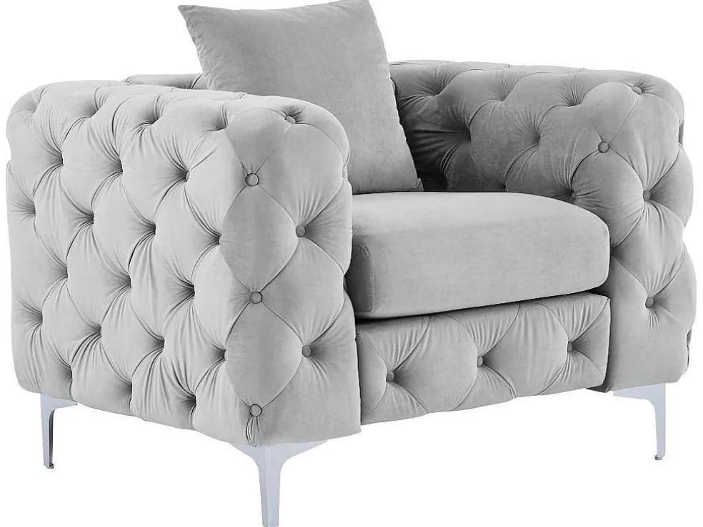 Chesterfield-Fauteuil Van Lichtgrijs Velours Edwina