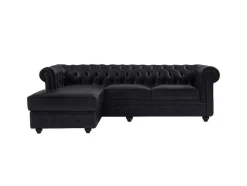 Chesterfield-Hoekbank Met Hoek Links Van Zwart Leer Toledo