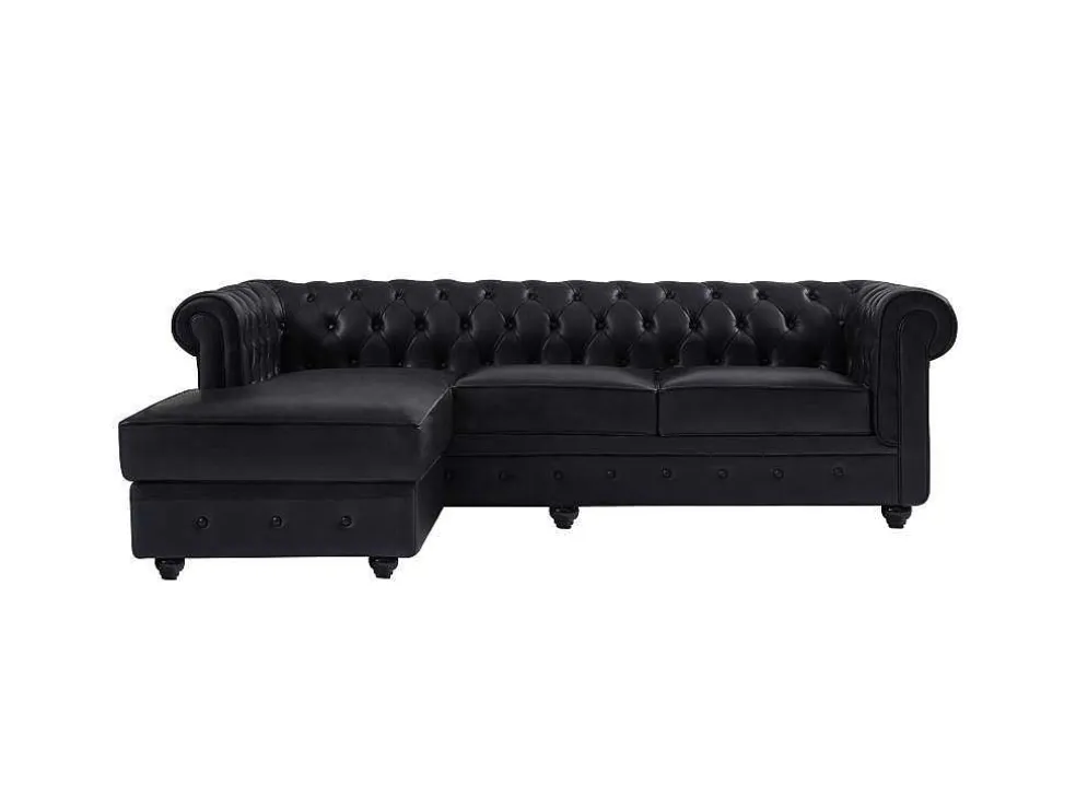 Chesterfield-Hoekbank Met Hoek Links Van Zwart Leer Toledo