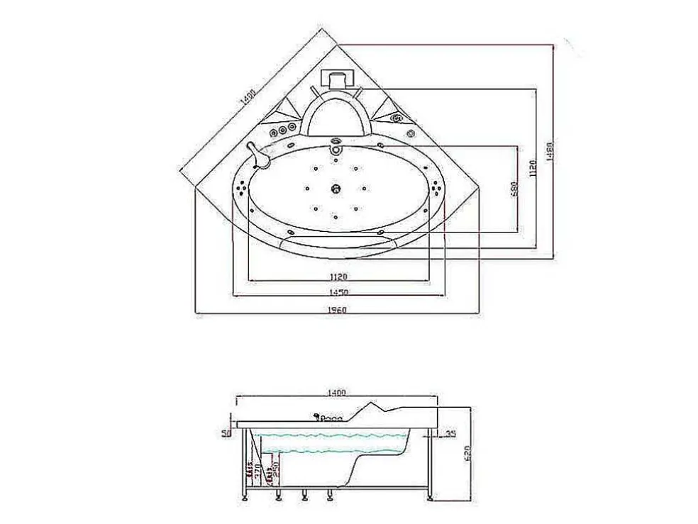Chrotherapie Hydromassagebad 140 X 140 Cm Dubbele Pomp 20 Jets Camelia
