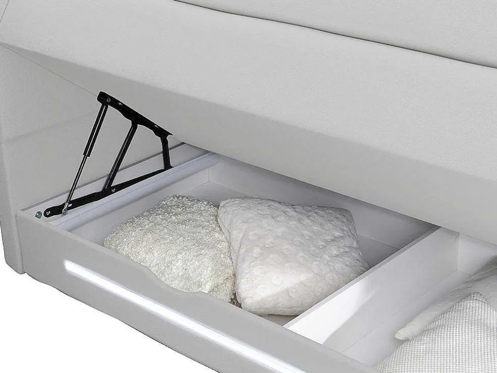 Complete Boxspring Met Hoofdeinde Met Leds, Bedbodem Met Opbergruimte, Matras En Dekmatras - Wit - Kunstleer - 160 X 200 Cm - Keros Van Dreamea