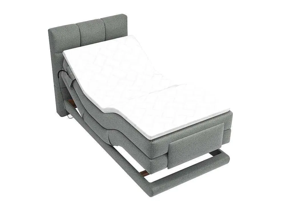Complete Boxspringset Met Gestoffeerd Hoofdbord Met Elektrische Relaxbedbodems Met Matras Met Topmatras 100 X 200 Cm Stoffen Bekleding Lichtgrijs Lodi Van Palacio