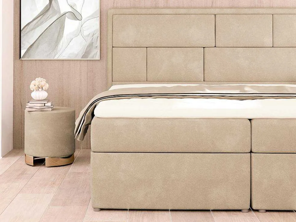 Complete Decoratieve Beddenset Met Hoofdbord + Opbergruimte + Matras + Dekmatras - 160 X 200 Cm - Beige - Loumia Van Dreamea