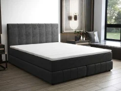 Complete Set Met Boxspring En Hoofdbord + Bedbodem + Matras + Topmatras - 160 X 200 Cm - Fluweel - Donkergrijs - Hida Van Ysmee