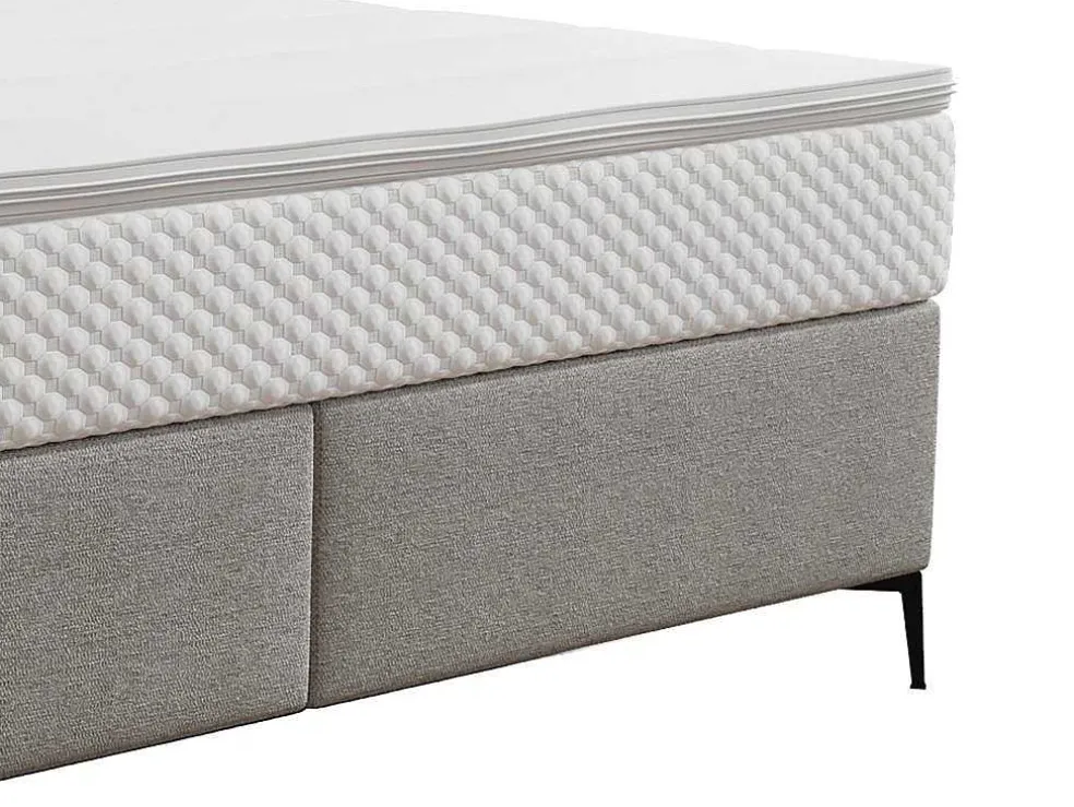 Complete Set Met Boxspring En Gecapitonneerd Hoofdbord + Bedbodem + Matras + Topmatras - 180 X 200 Cm - Stof - Lichtgrijs - Inao Van Ysmee