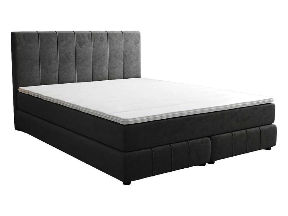 Complete Set Met Boxspring En Hoofdbord + Bedbodem + Matras + Topmatras - 180 X 200 Cm - Fluweel - Donkergrijs - Hida Van Ysmee