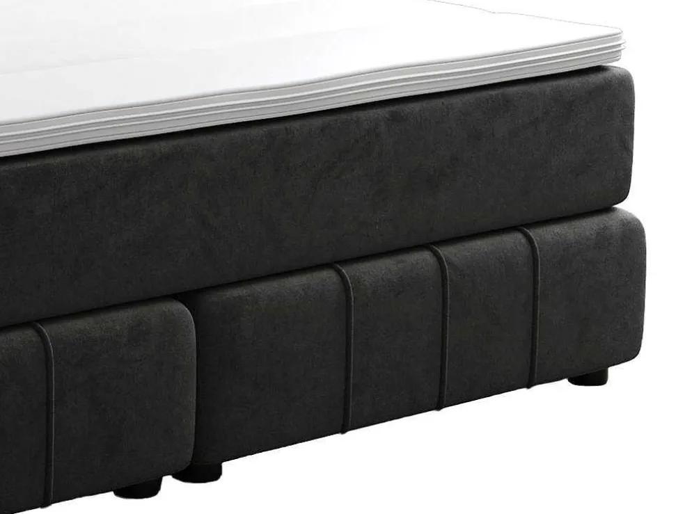 Complete Set Met Boxspring En Hoofdbord + Bedbodem + Matras + Topmatras - 180 X 200 Cm - Fluweel - Donkergrijs - Hida Van Ysmee
