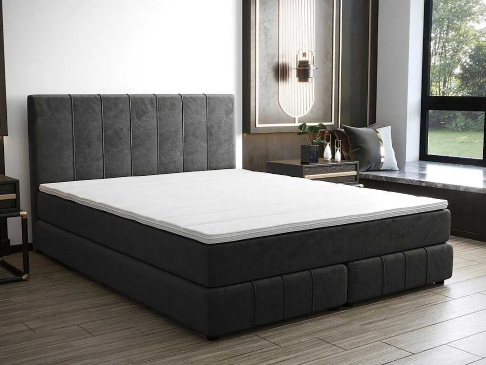 Complete Set Met Boxspring En Hoofdbord + Bedbodem + Matras + Topmatras - 180 X 200 Cm - Fluweel - Donkergrijs - Hida Van Ysmee