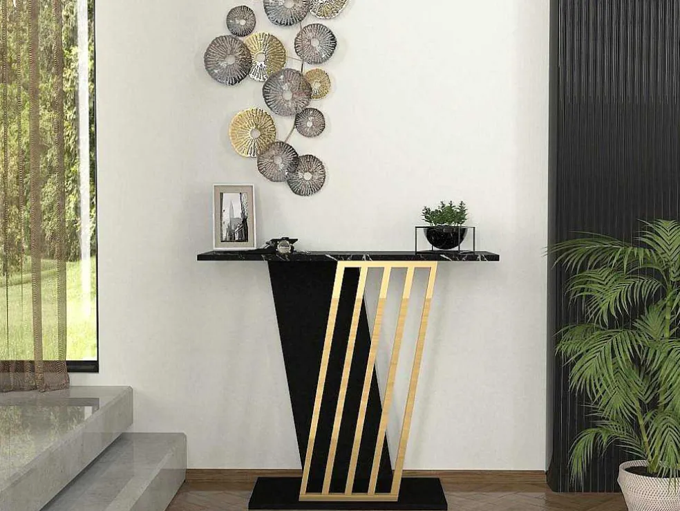 Consoletafel - Zwart Marmereffect En Goud - Orsona