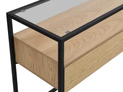 Consoletafel Met 2 Lades Van Mdf, Gehard Glas En Metaal - Licht Naturel - Camata