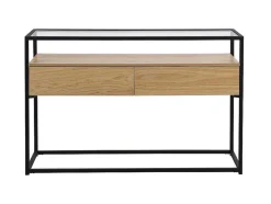 Consoletafel Met 2 Lades Van Mdf, Gehard Glas En Metaal - Licht Naturel - Camata