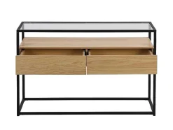 Consoletafel Met 2 Lades Van Mdf, Gehard Glas En Metaal - Licht Naturel - Camata