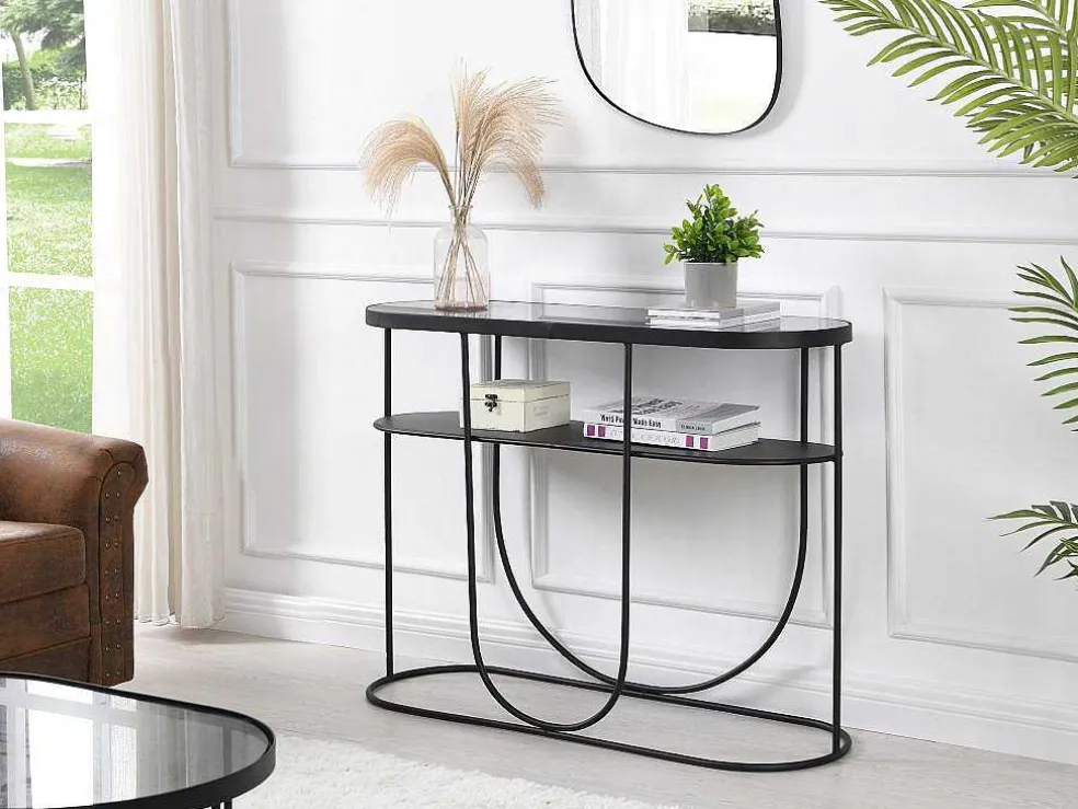 Consoletafel Met 1 Plank Van Metaal En Gerookt Glas - Zwart En Transparant - Pretoria