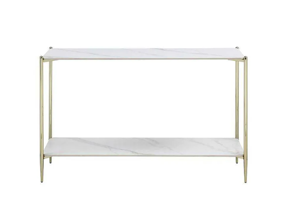Consoletafel Met 1 Plank Van Keramiek En Metaal - Wit Marmereffect En Goud - Madola