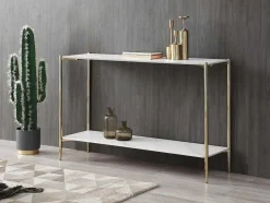 Consoletafel Met 1 Plank Van Keramiek En Metaal - Wit Marmereffect En Goud - Madola