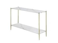 Consoletafel Met 1 Plank Van Keramiek En Metaal - Wit Marmereffect En Goud - Madola