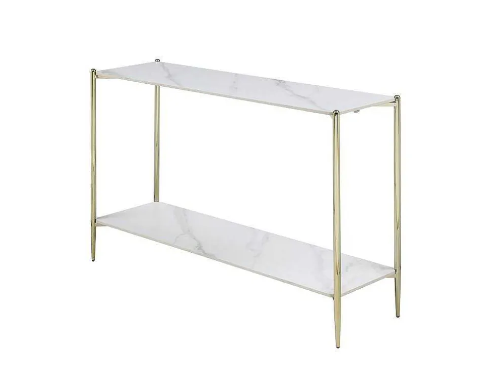 Consoletafel Met 1 Plank Van Keramiek En Metaal - Wit Marmereffect En Goud - Madola