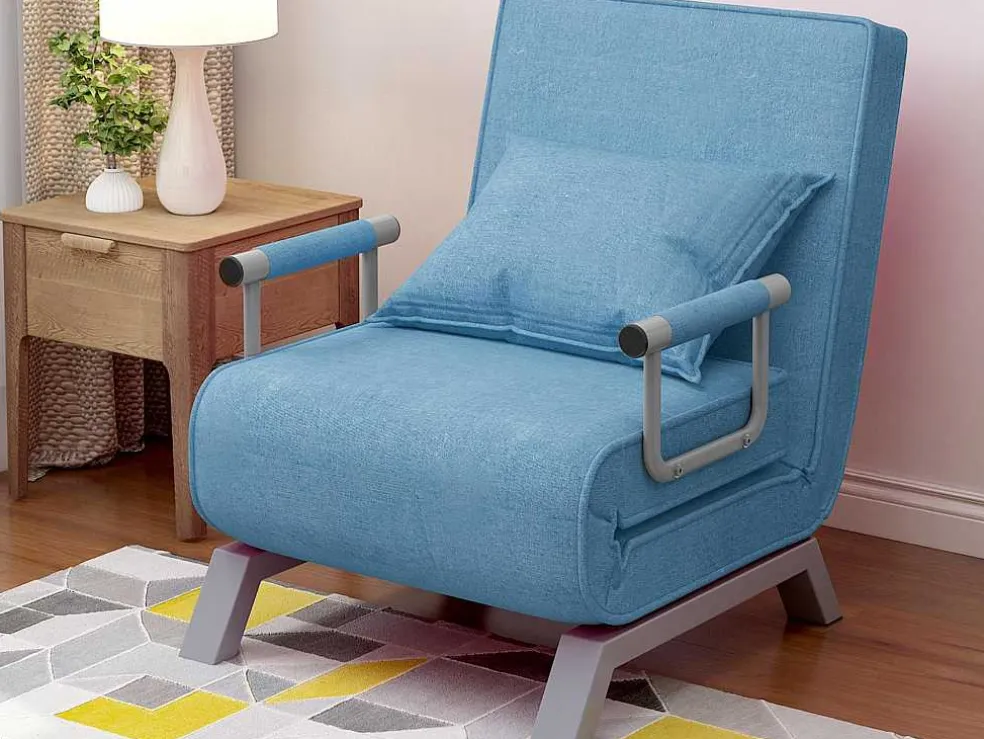 Converteerbare Stoffen Fauteuil - 6-Voudig Verstelbare Rugleuning - Blauw