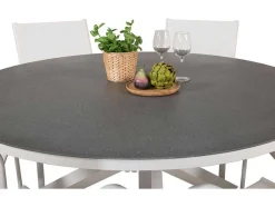 Copacabana Tuinmeubelset Tafel O140Cm En 6 Stoel Santorini Wit, Grijs, Cremekleur.