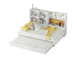 Dagbed Met Onderschuifbed - 90X200Cm - Met Tekentafel En Opbergvakken - Wit