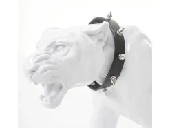 Decoratief Beeldje Panter Met Halsband, Wit Hoogglans Met Kraag