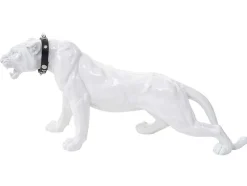 Decoratief Beeldje Panter Met Halsband, Wit Hoogglans Met Kraag