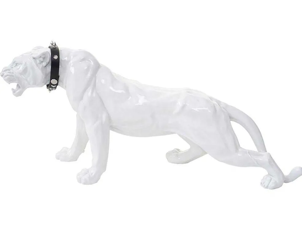 Decoratief Beeldje Panter Met Halsband, Wit Hoogglans Met Kraag