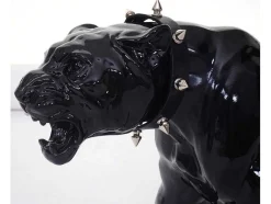 Decoratief Beeldje Panter Met Halsband, Zwart Hoogglans Met Kraag